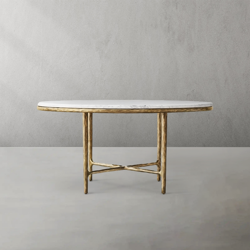Hand-Forged Metal Marble Round Dining Table