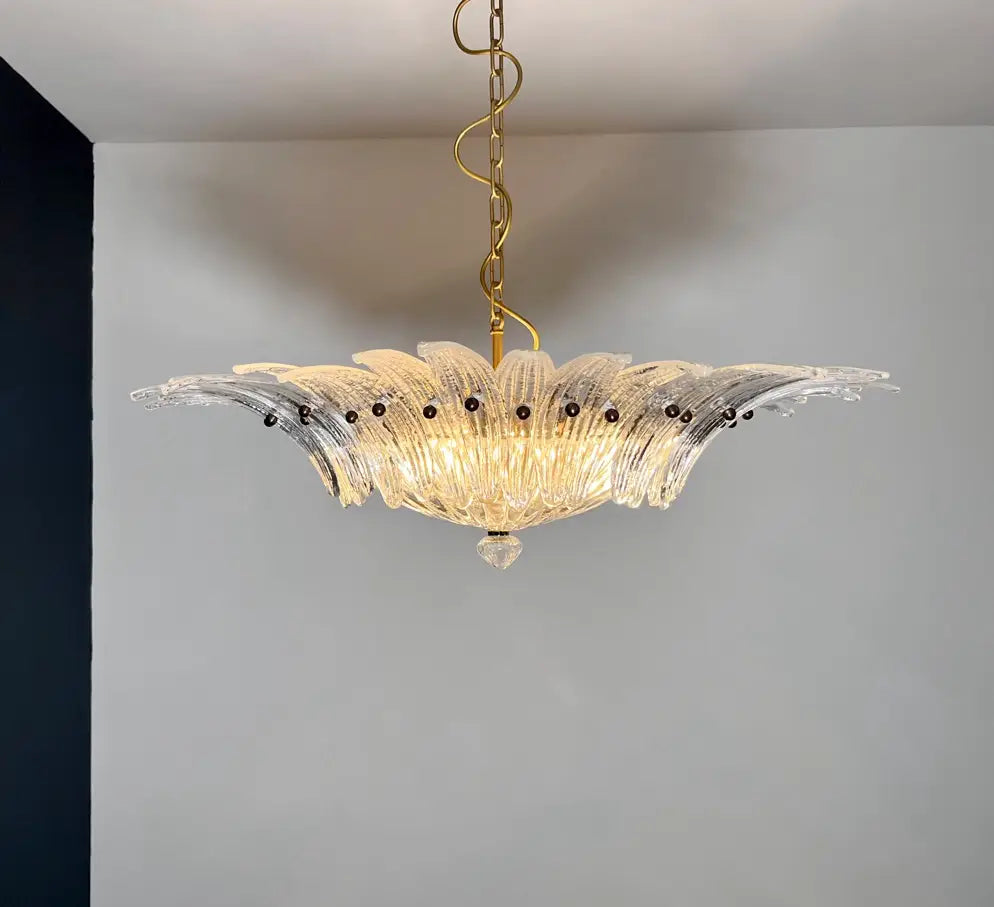 Murano Chandelier 36 Clear Palmette Glass