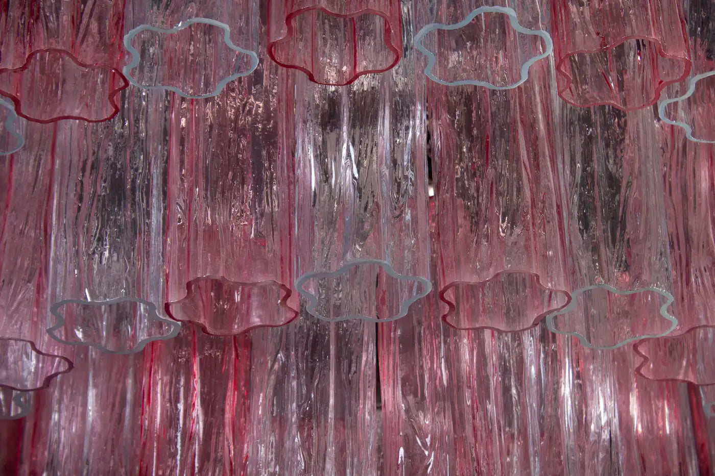 Pink and Ice Color Large Italian Murano Glass Tronchi Chandelier