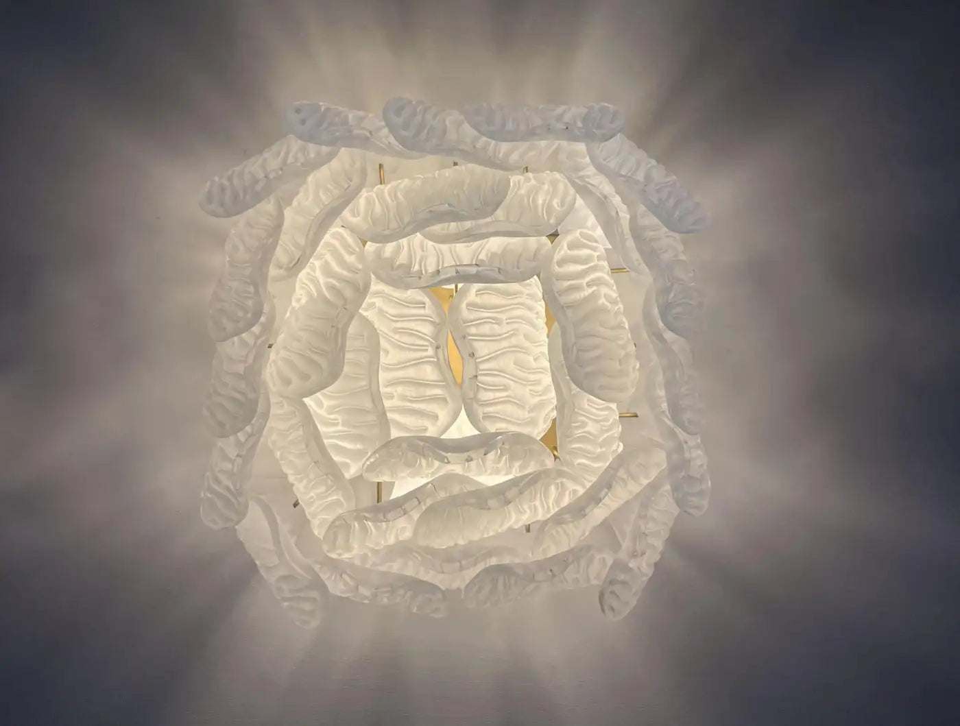 Murano ceiling lamp - frosted carved glass leaves