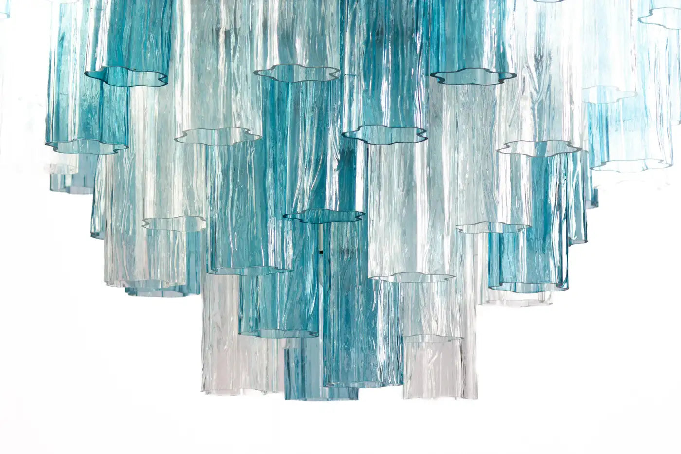 Midcentury Blue and Clear Murano Glass Tronchi Chandelier