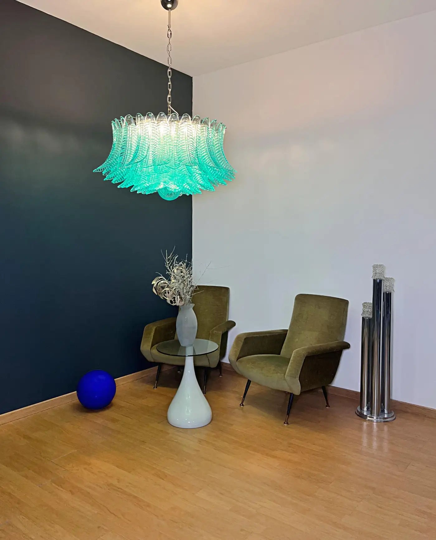 Large Murano glass Chandelier -100 turquoise Felci glasses