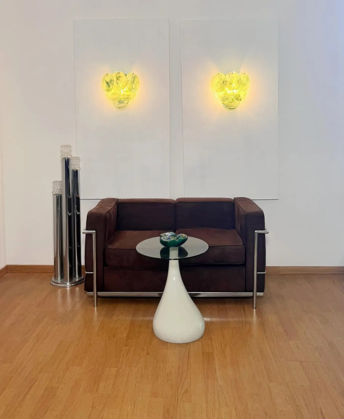 Pair of glass wall sconces - 6 alabaster green disks