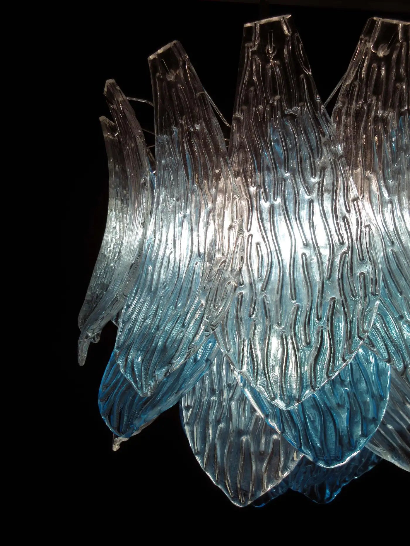 Italian vintage Murano Glass chandelier - 38 glasses - blue and trasparent