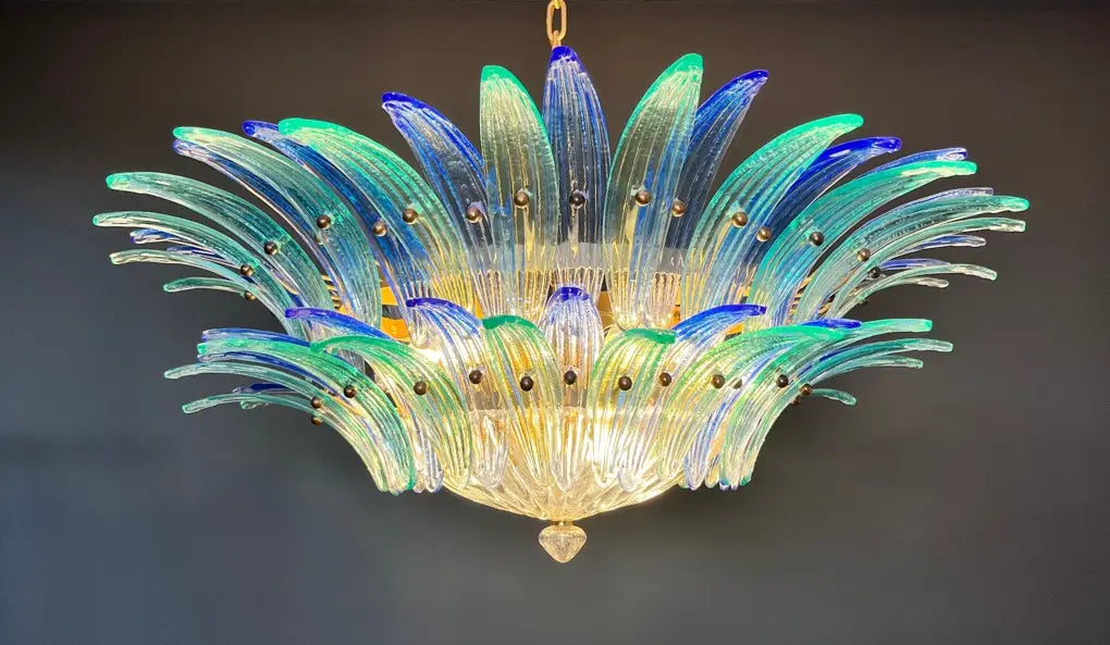 Murano Chandelier 82 Blue and Turquoise Palmette Glass