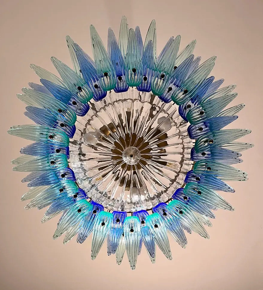 Murano Chandelier 82 Blue and Turquoise Palmette Glass