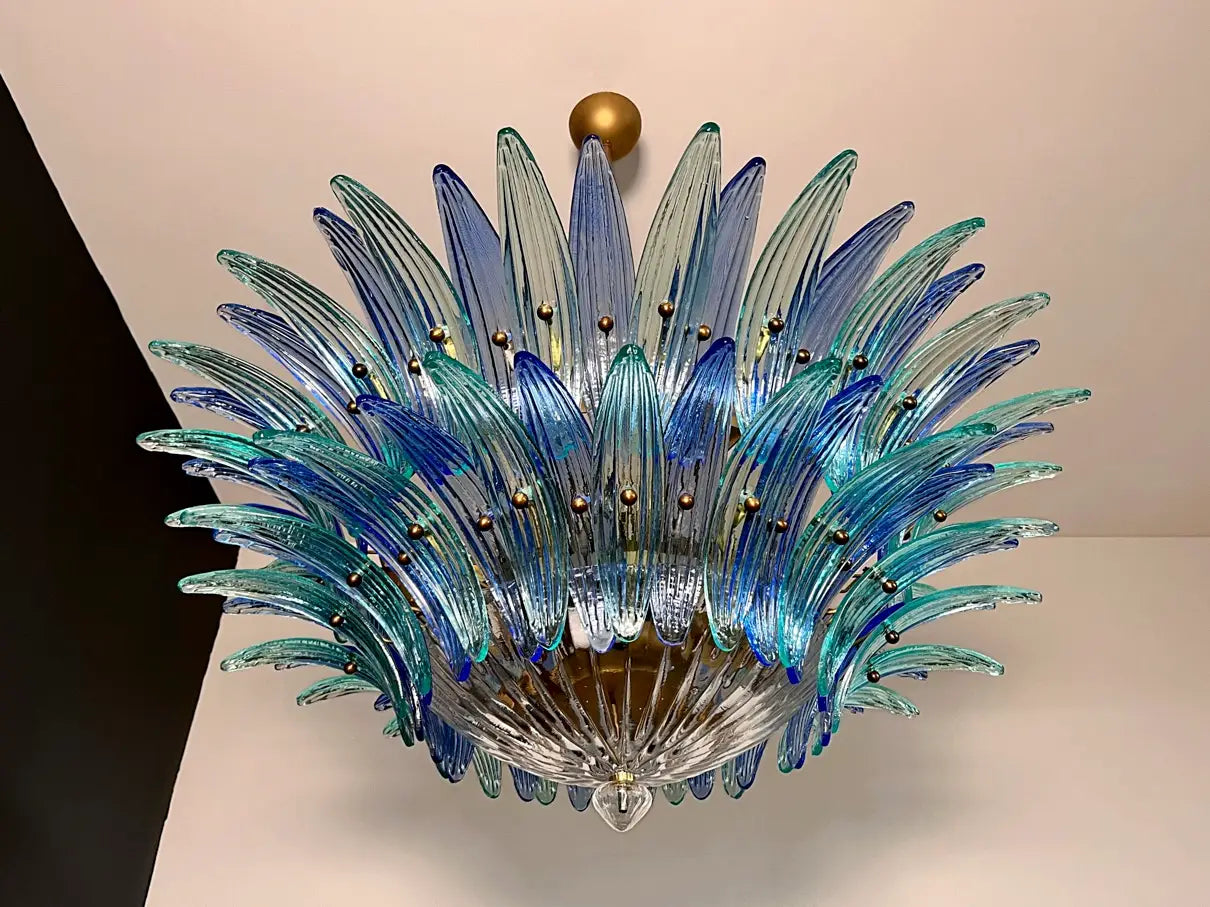 Murano Chandelier 82 Blue and Turquoise Palmette Glass