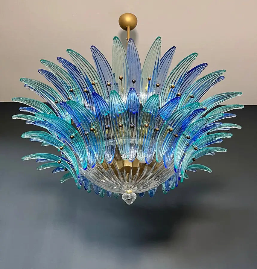 Murano Chandelier 82 Blue and Turquoise Palmette Glass