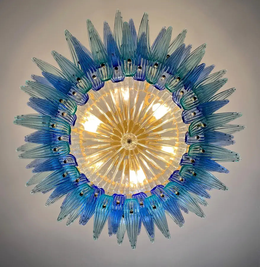 Murano Chandelier 82 Blue and Turquoise Palmette Glass