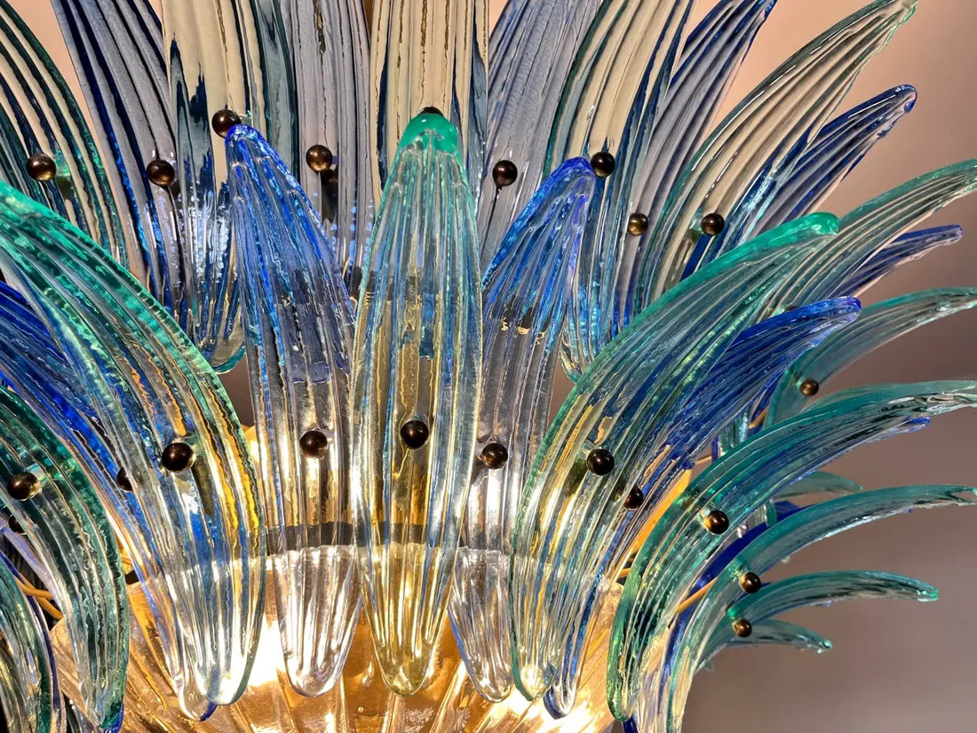 Murano Chandelier 82 Blue and Turquoise Palmette Glass