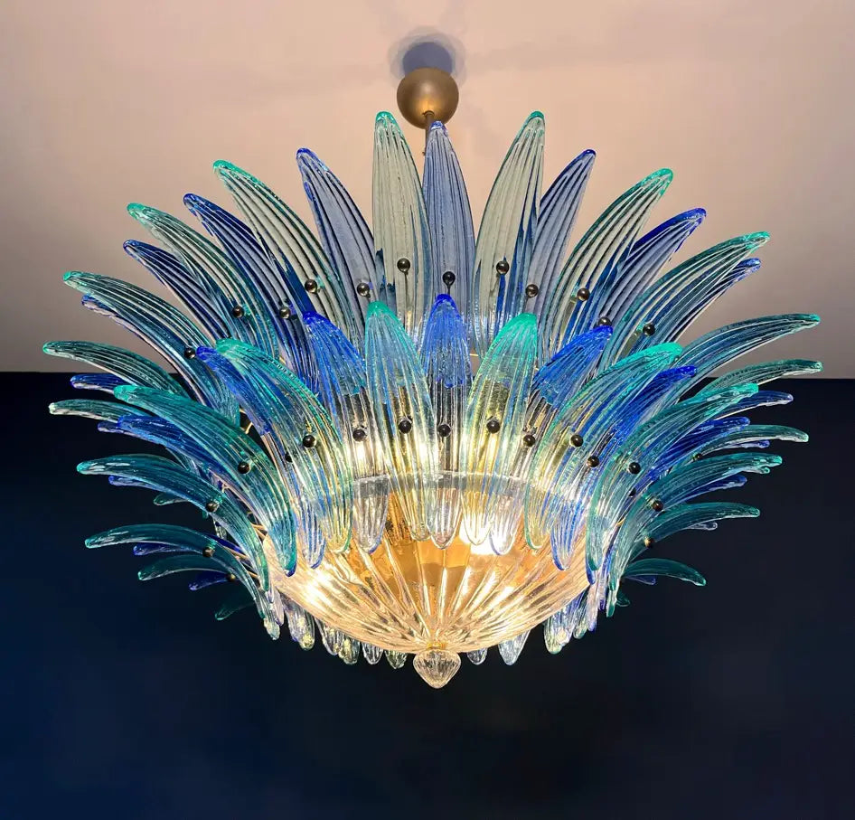 Murano Chandelier 82 Blue and Turquoise Palmette Glass