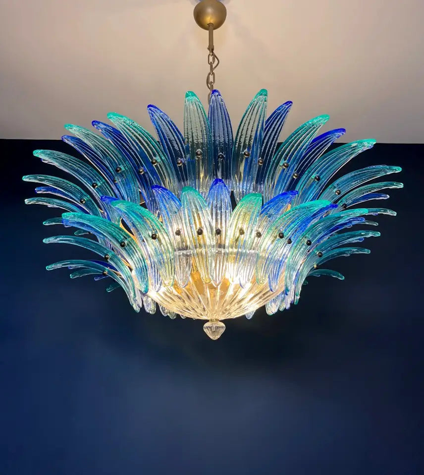 Murano Chandelier 82 Blue and Turquoise Palmette Glass
