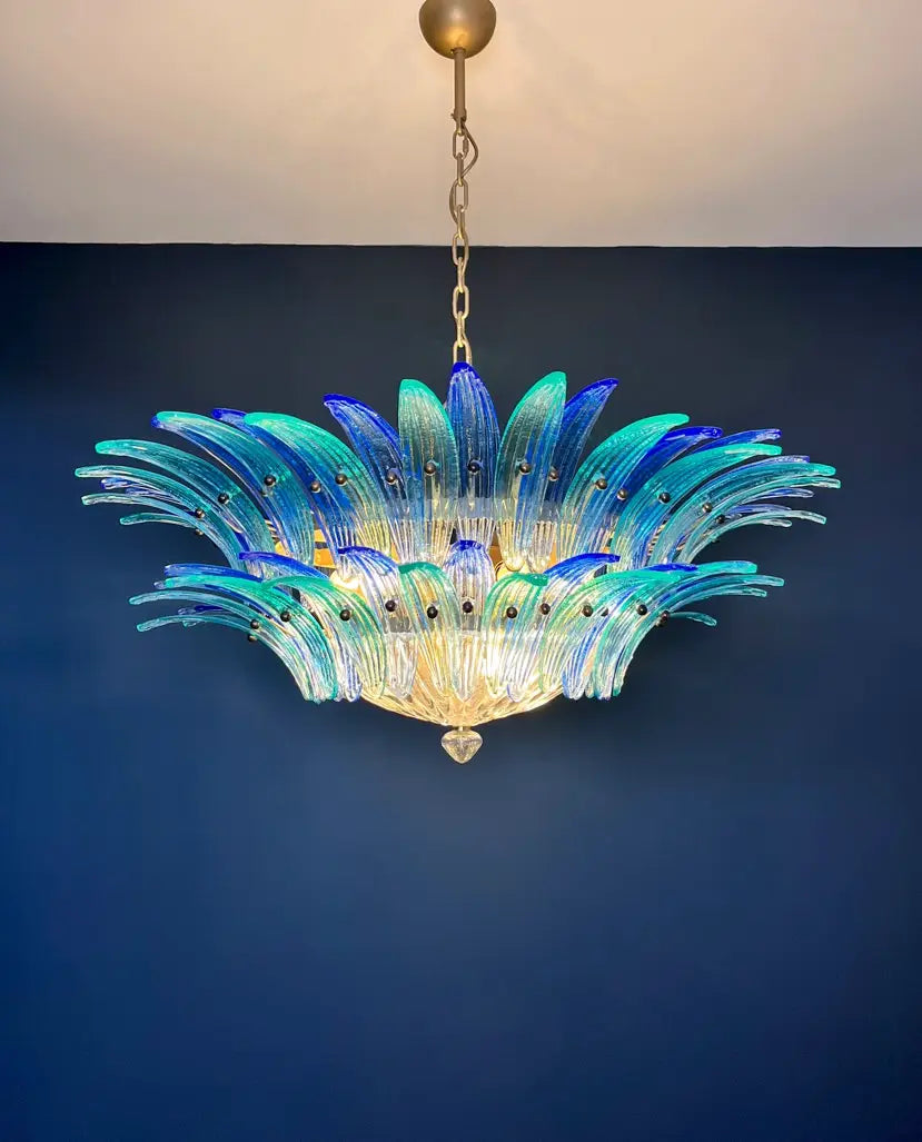 Murano Chandelier 82 Blue and Turquoise Palmette Glass