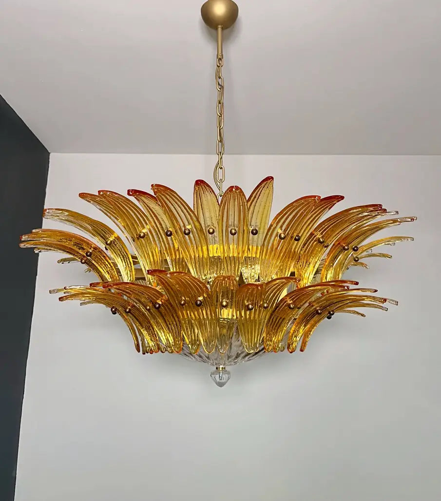 Murano Chandelier 82 Yellow Palmette Glass