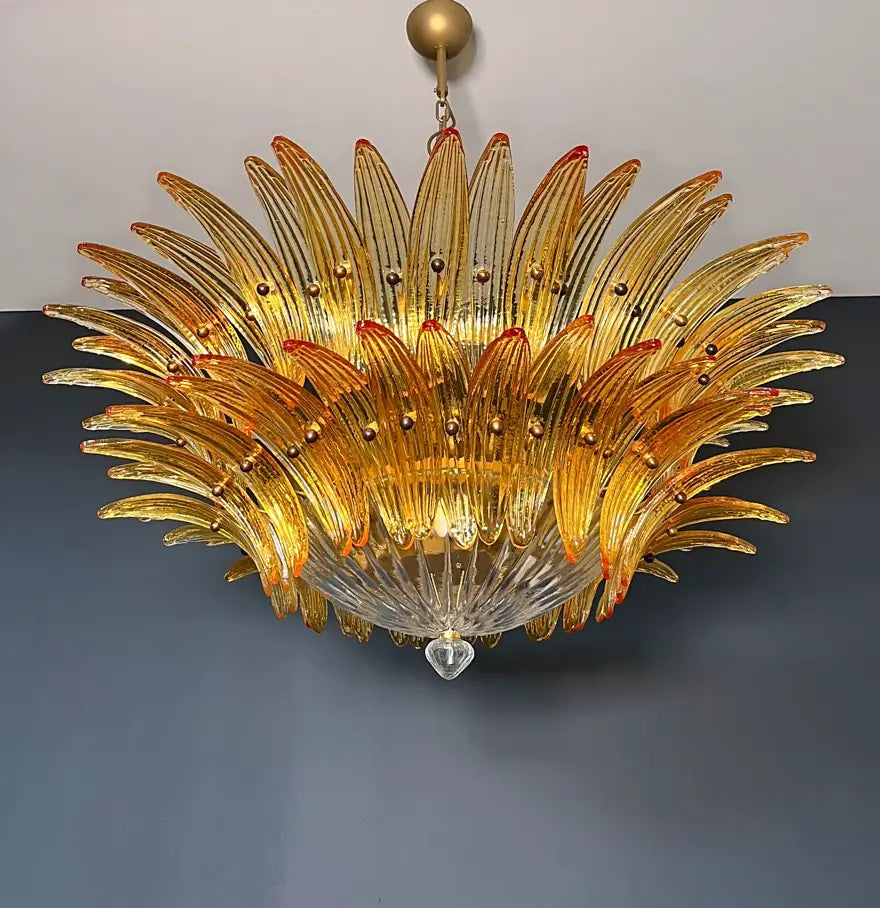 Murano Chandelier 82 Yellow Palmette Glass