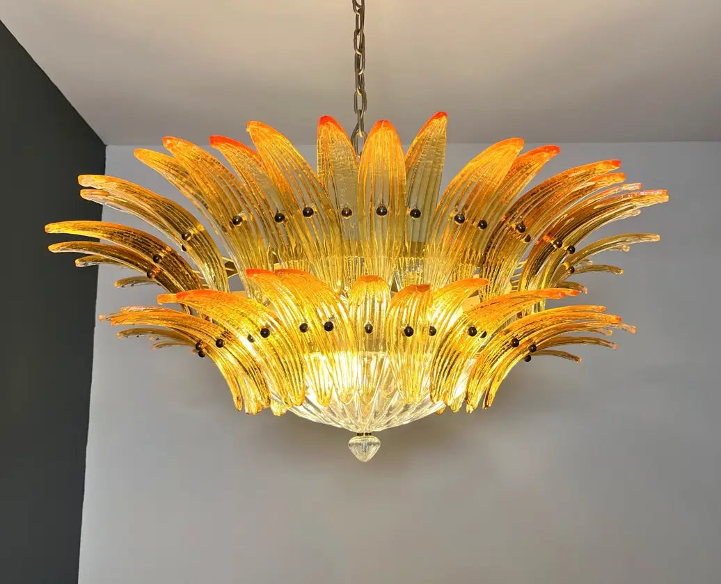 Murano Chandelier 82 Yellow Palmette Glass