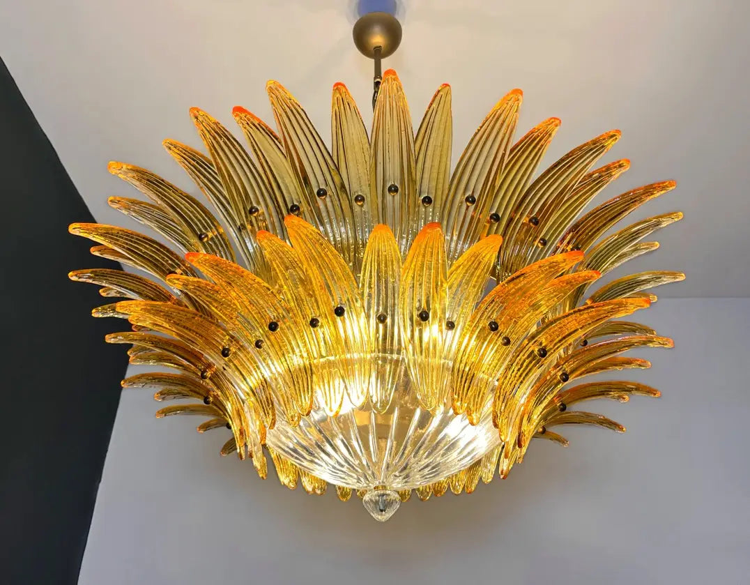 Murano Chandelier 82 Yellow Palmette Glass
