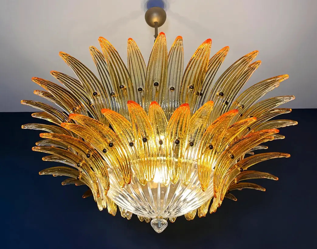 Murano Chandelier 82 Yellow Palmette Glass