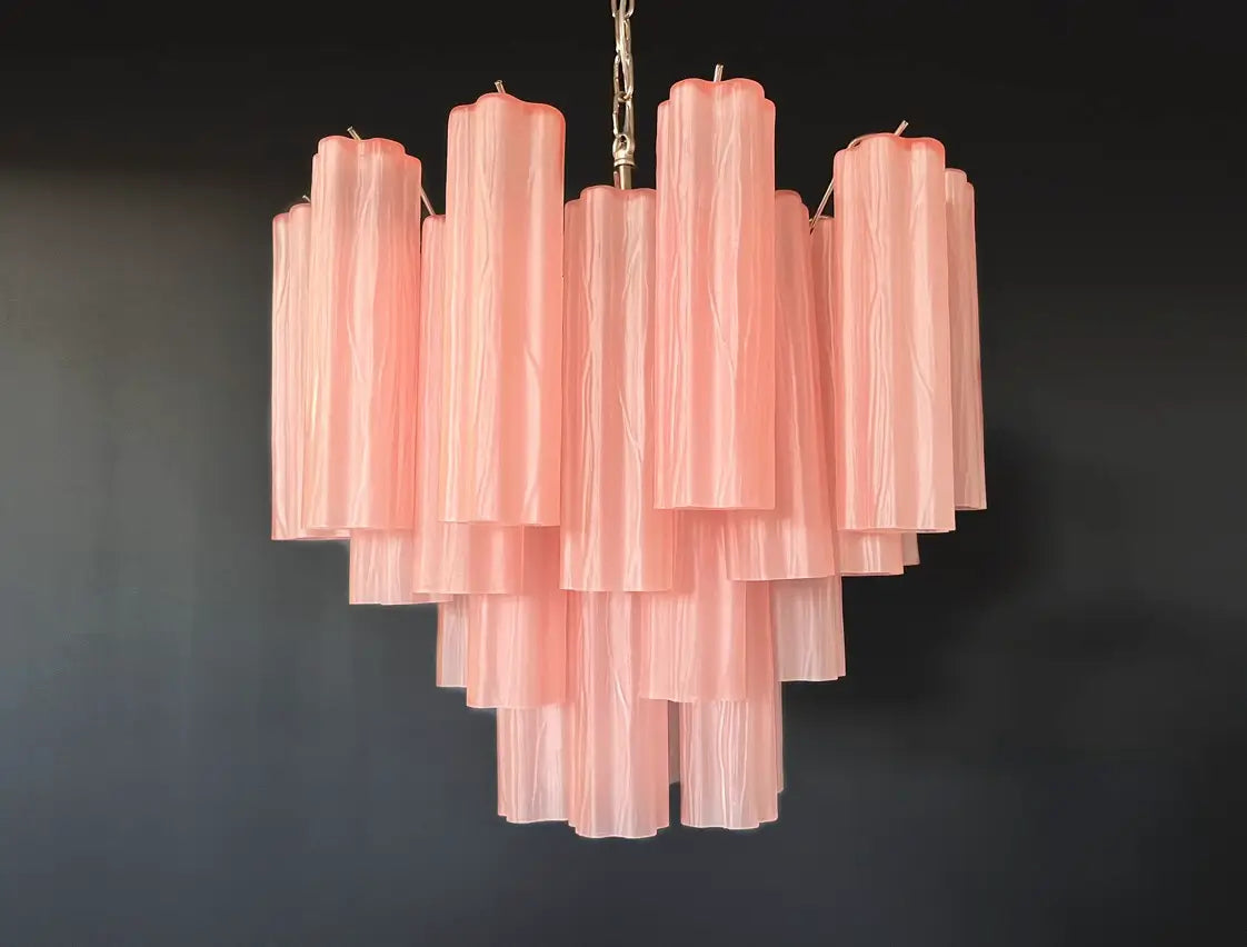 Murano Chandelier 36 Pink Matte Glass Tubes