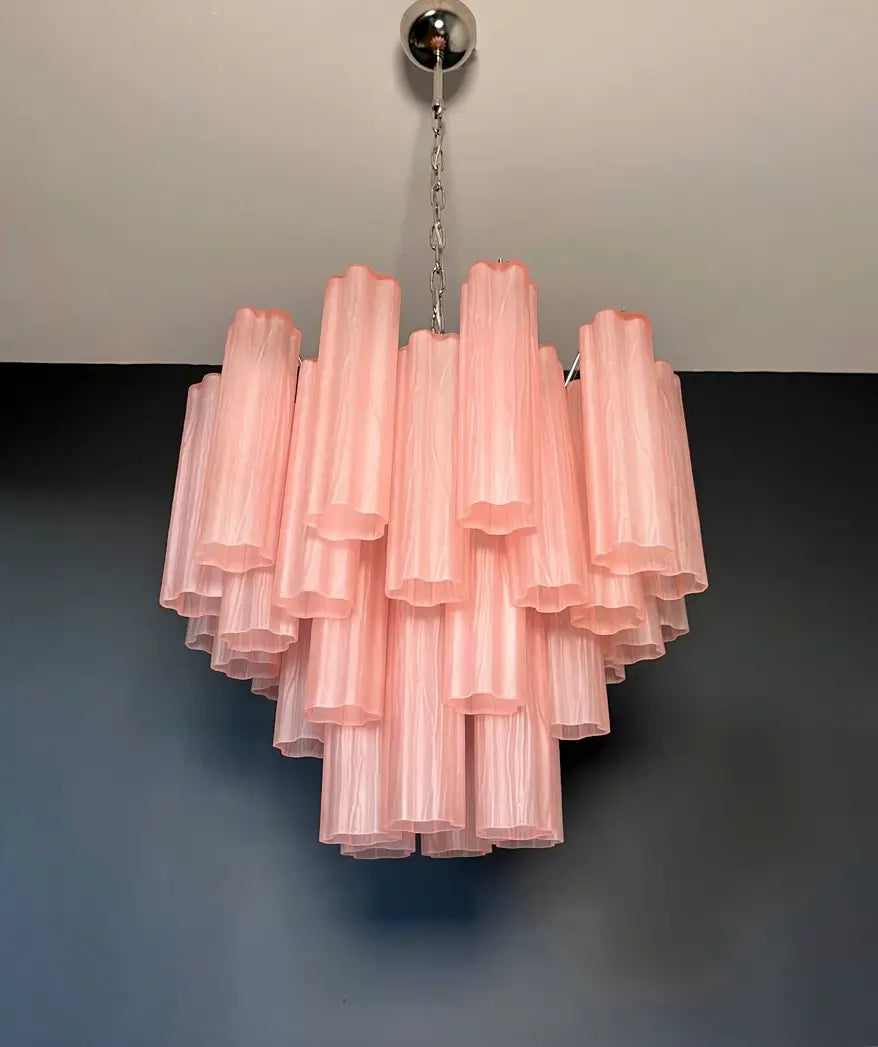 Murano Chandelier 36 Pink Matte Glass Tubes