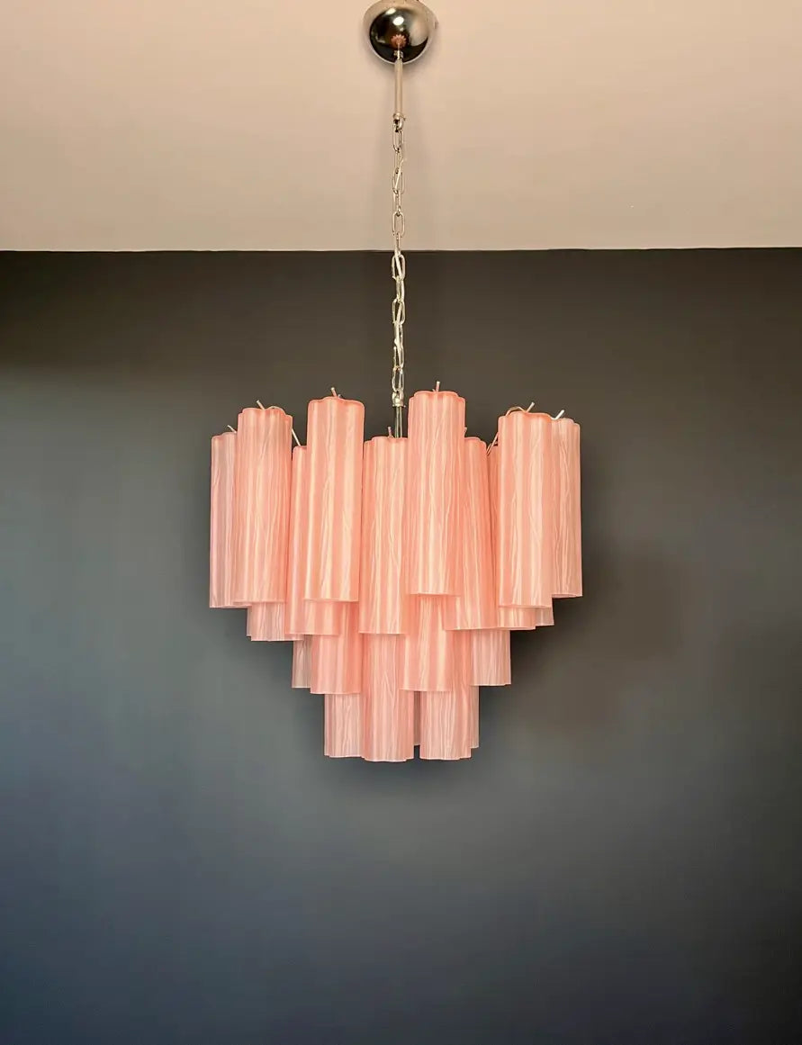 Murano Chandelier 36 Pink Matte Glass Tubes