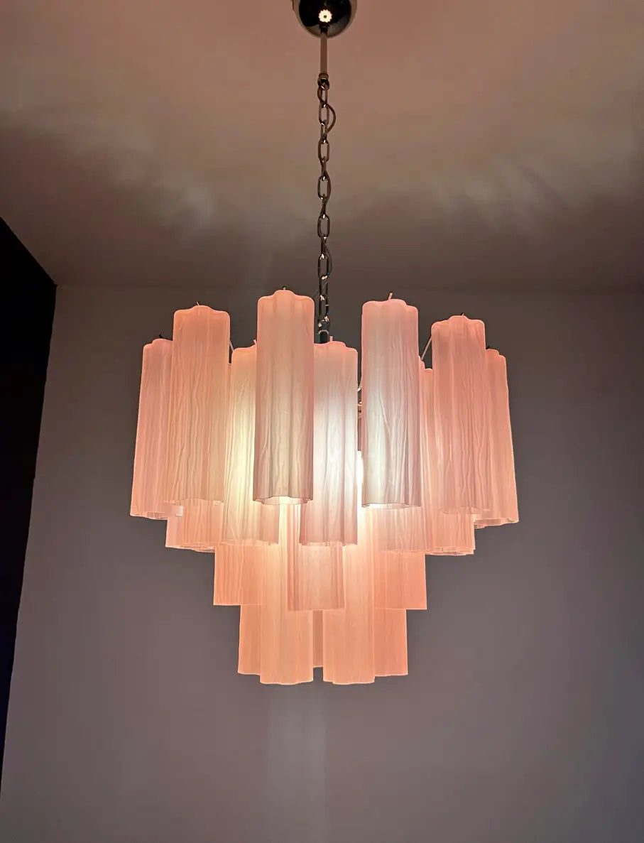 Murano Chandelier 36 Pink Matte Glass Tubes