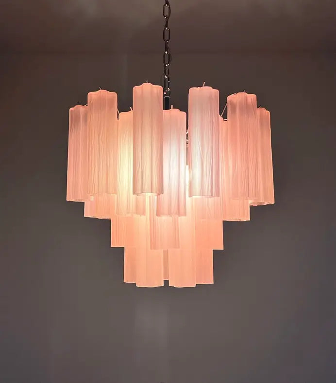 Murano Chandelier 36 Pink Matte Glass Tubes