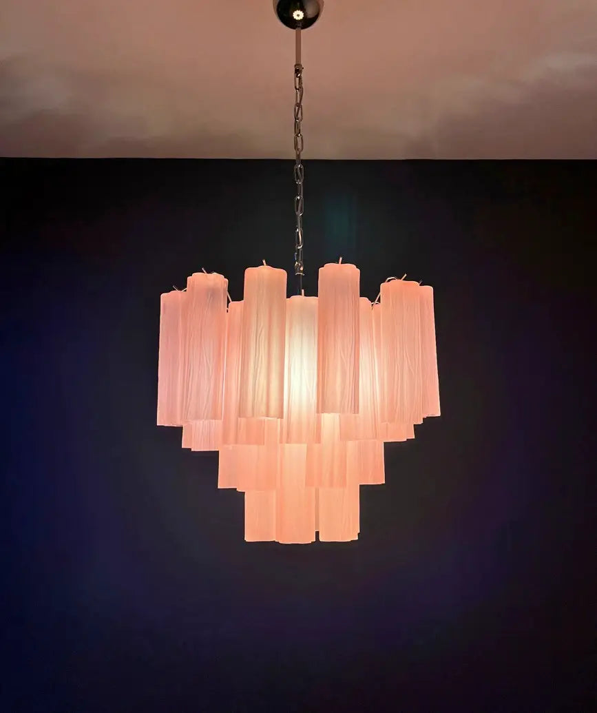 Murano Chandelier 36 Pink Matte Glass Tubes