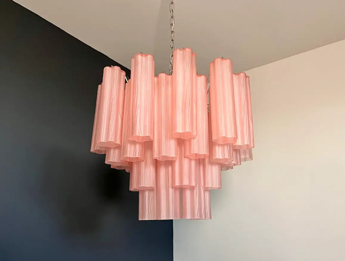 Murano Chandelier 36 Pink Matte Glass Tubes