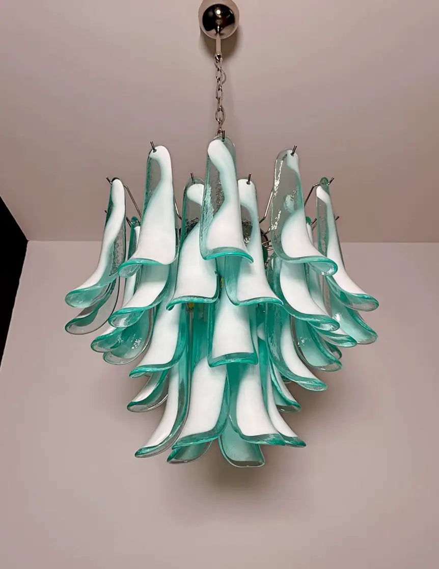 Murano Chandelier 36 Turquoise Petal Glass