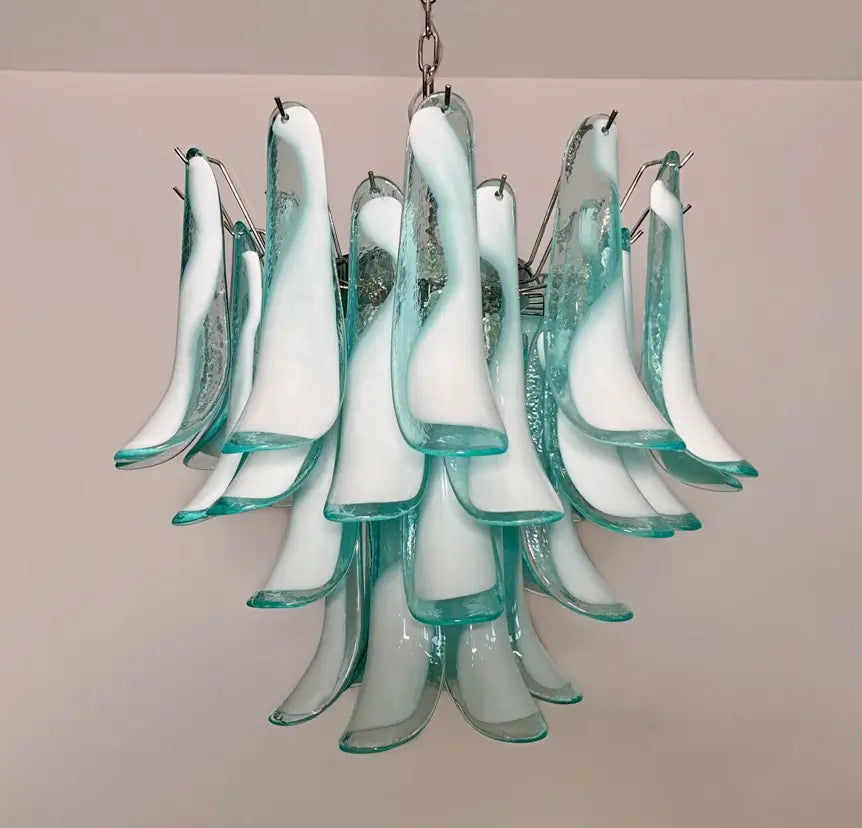 Murano Chandelier 36 Turquoise Petal Glass