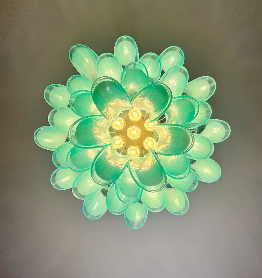 Murano Chandelier 36 Turquoise Petal Glass