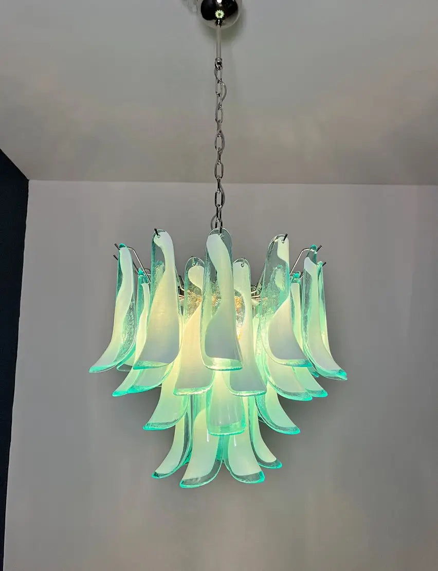 Murano Chandelier 36 Turquoise Petal Glass