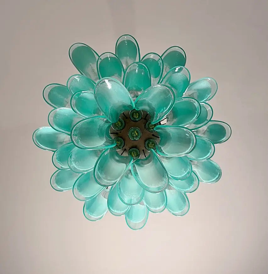 Murano Chandelier 36 Turquoise Petal Glass