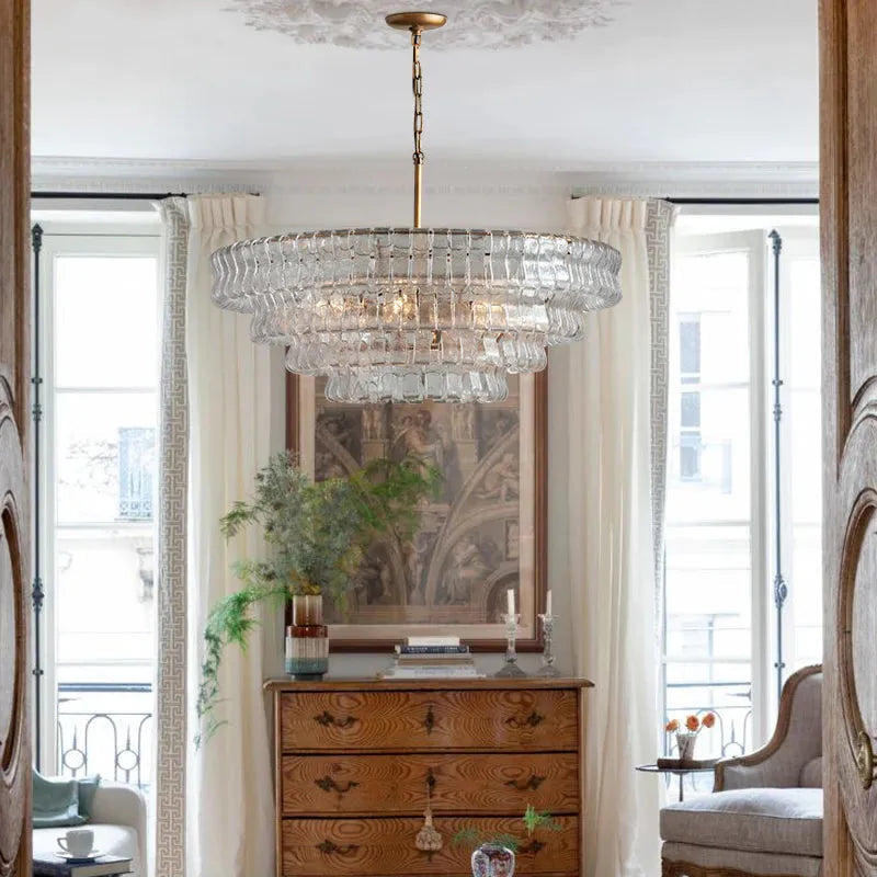 Amor 4-Tier Ghiaccio Glass Round Chandelier 36"