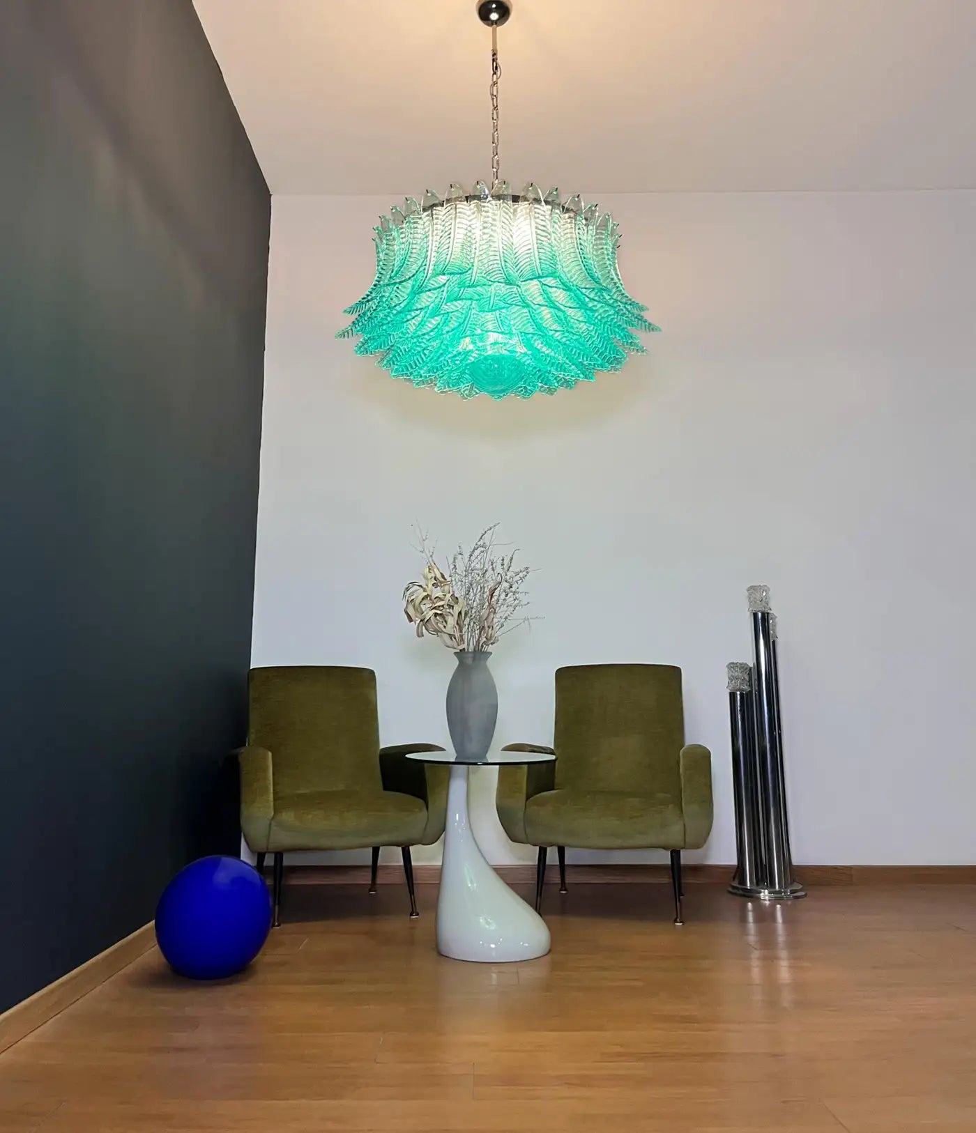 Large Murano glass Chandelier -100 turquoise Felci glasses