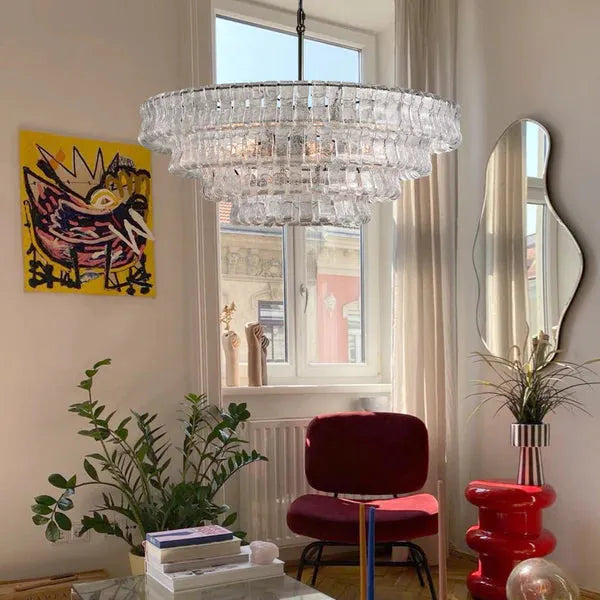 Amor 4-Tier Ghiaccio Glass Round Chandelier 36"