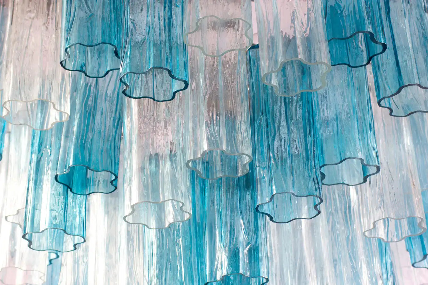 Midcentury Blue and Clear Murano Glass Tronchi Chandelier