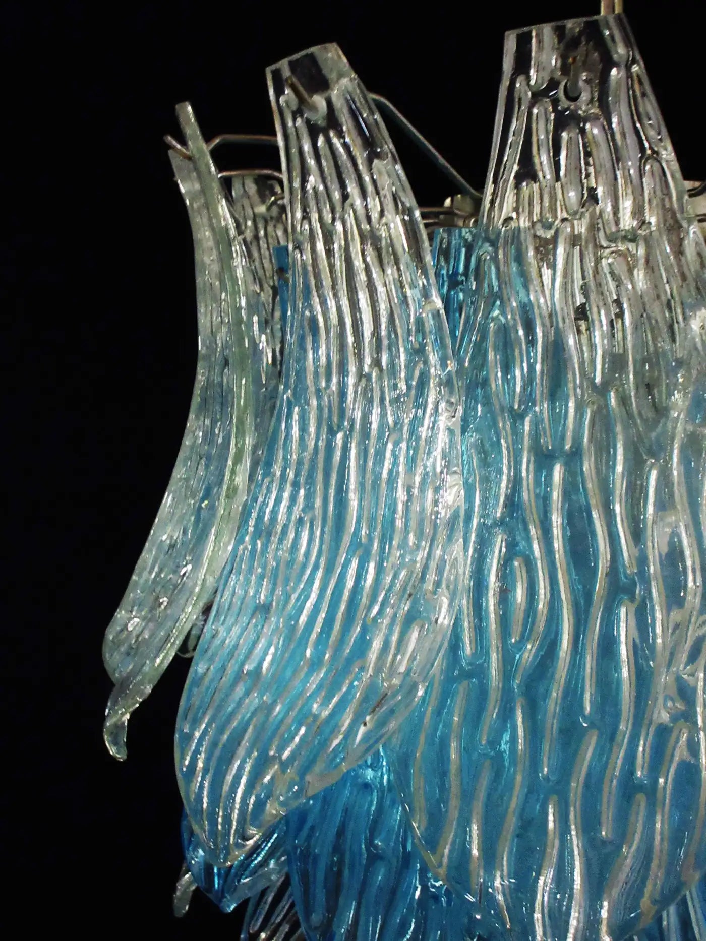 Italian vintage Murano Glass chandelier - 38 glasses - blue and trasparent