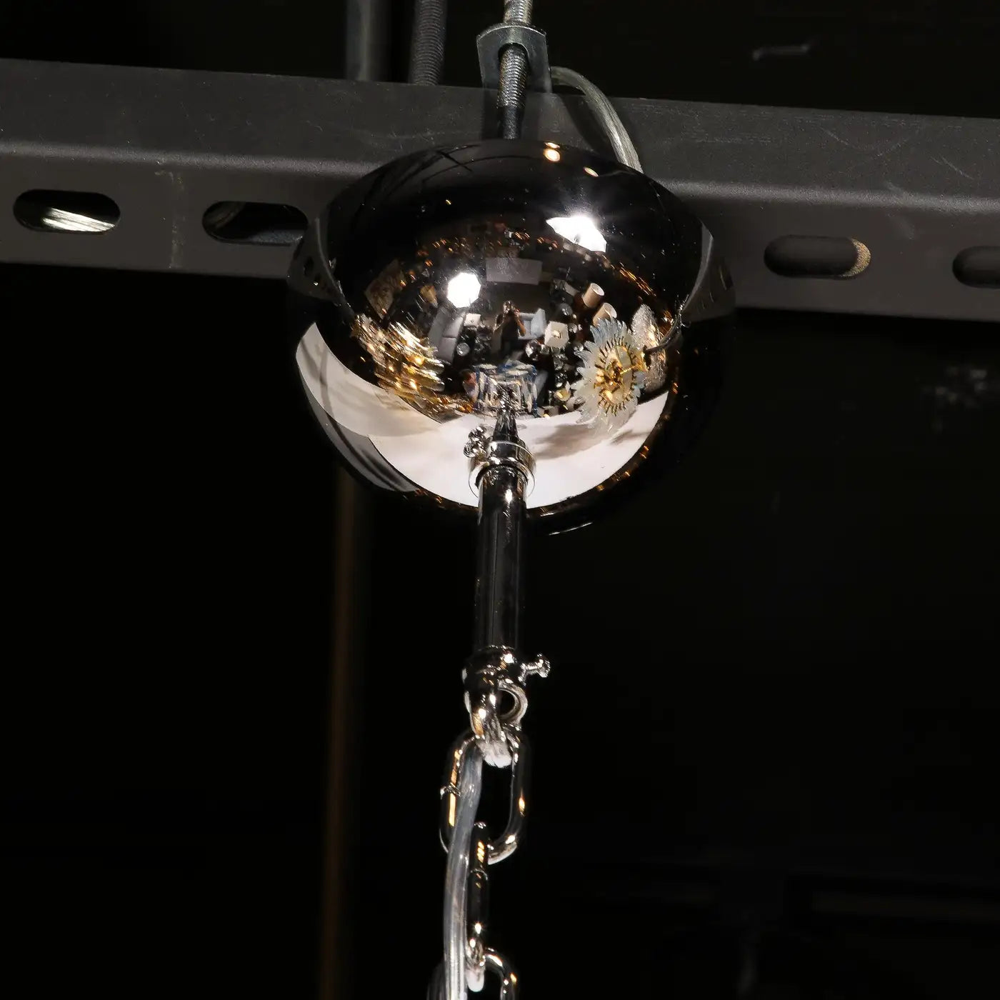 Modernist Pagoda Chandelier in Nickel & Handblown Murano White and Blue Discs