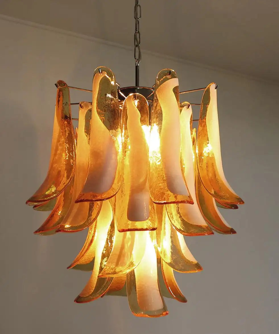 Italian vintage Murano chandelier - 26 amber glass petals
