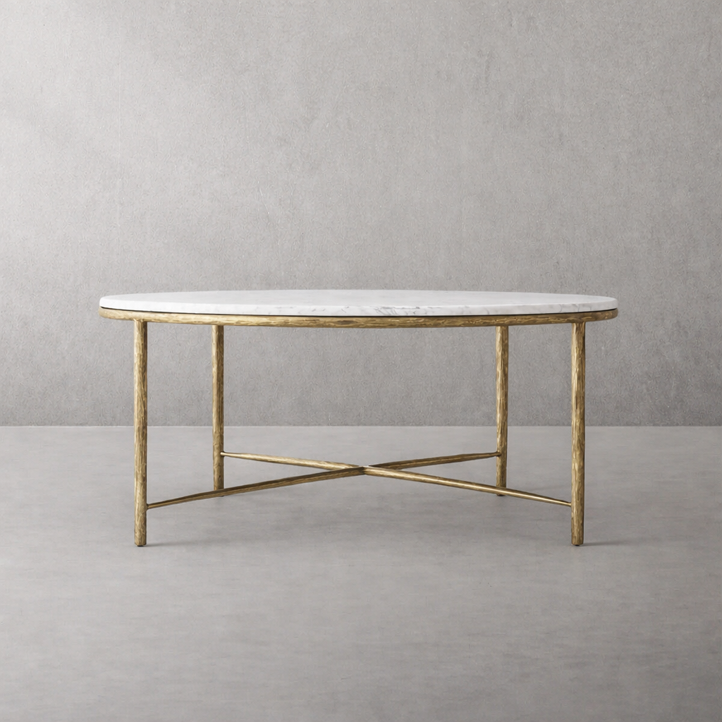 Hand-Forged Metal Marble Round Dining Table