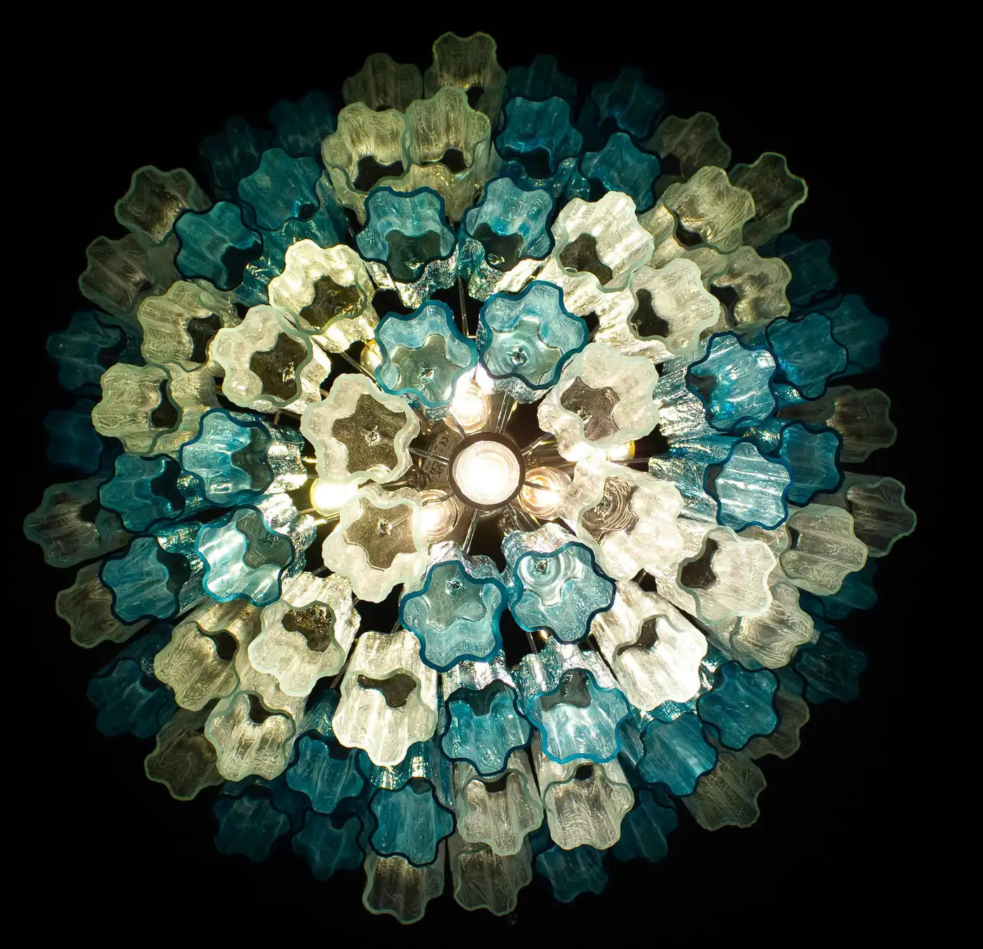 Midcentury Blue and Clear Murano Glass Tronchi Chandelier