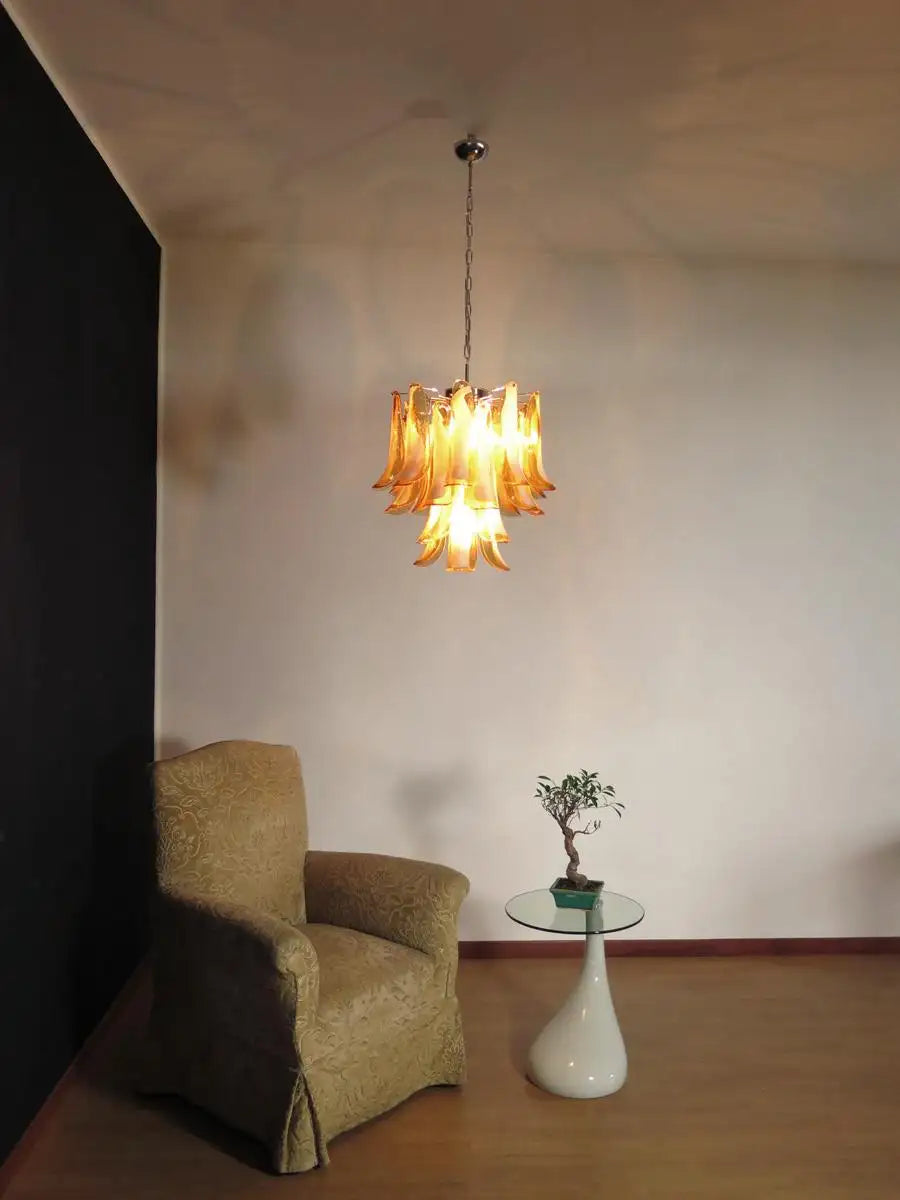 Italian vintage Murano chandelier - 26 amber glass petals