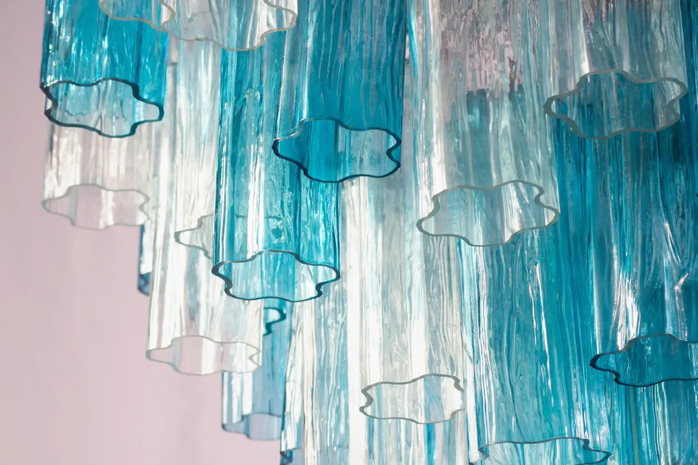 Midcentury Blue and Clear Murano Glass Tronchi Chandelier