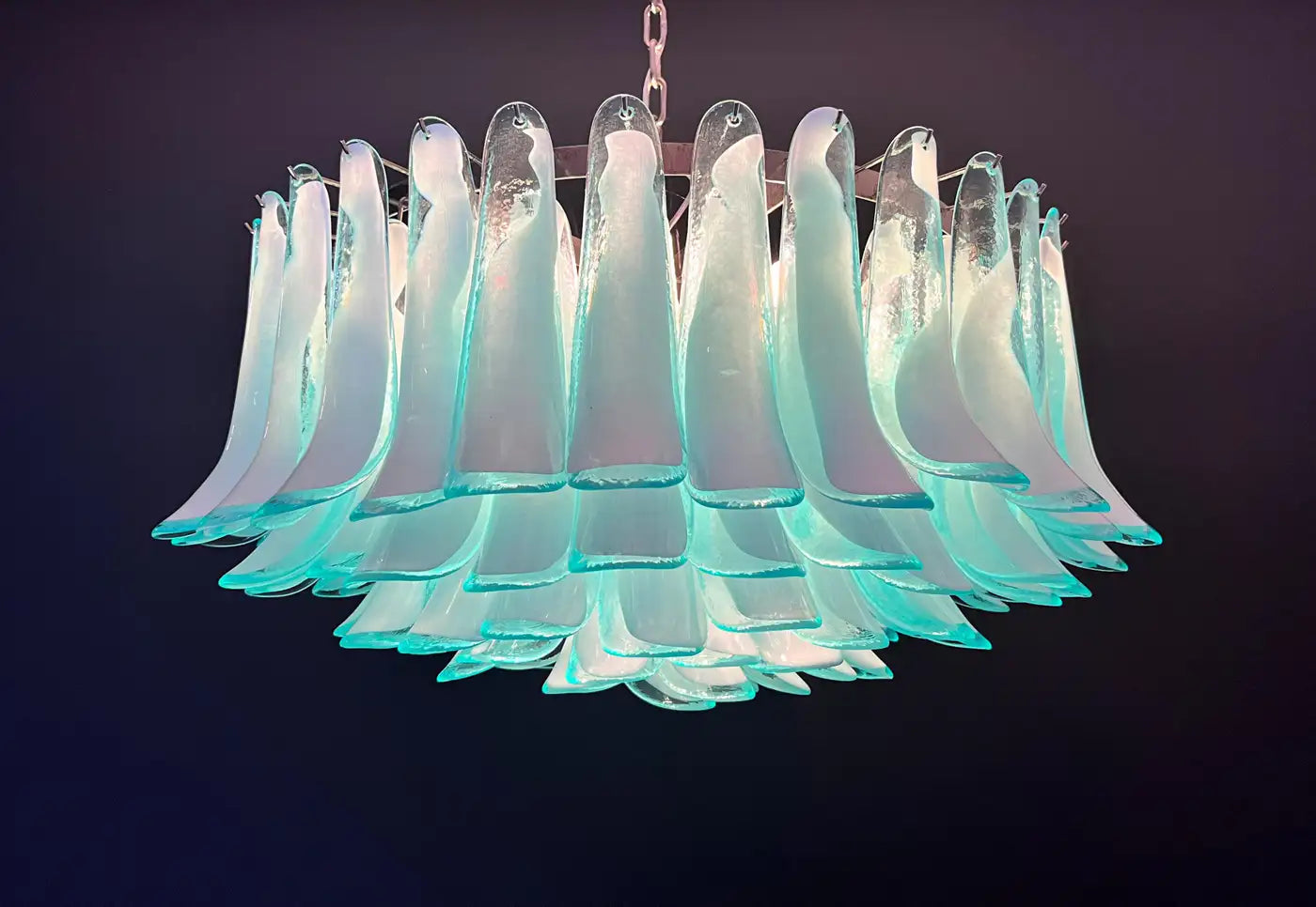 Large Murano glass Chandelier -101 turquoise lattimo glass petal