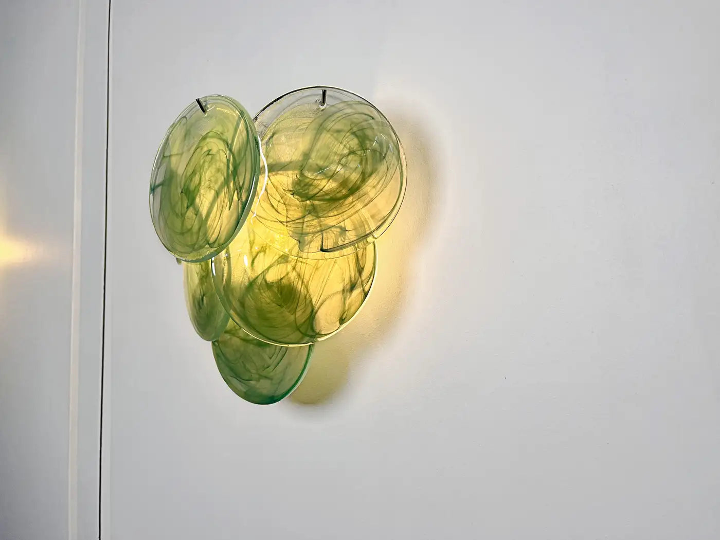 Pair of glass wall sconces - 6 alabaster green disks