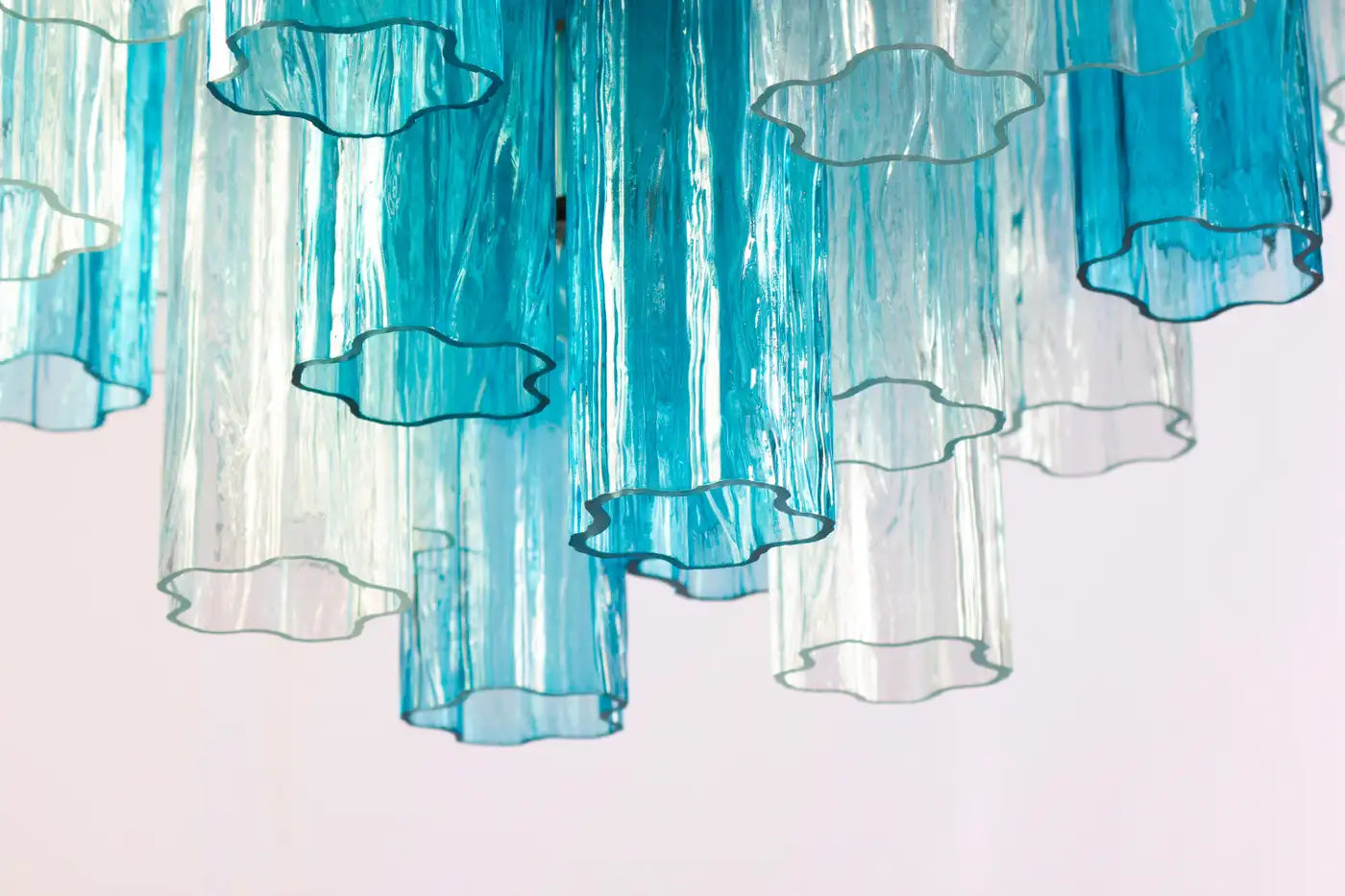 Midcentury Blue and Clear Murano Glass Tronchi Chandelier