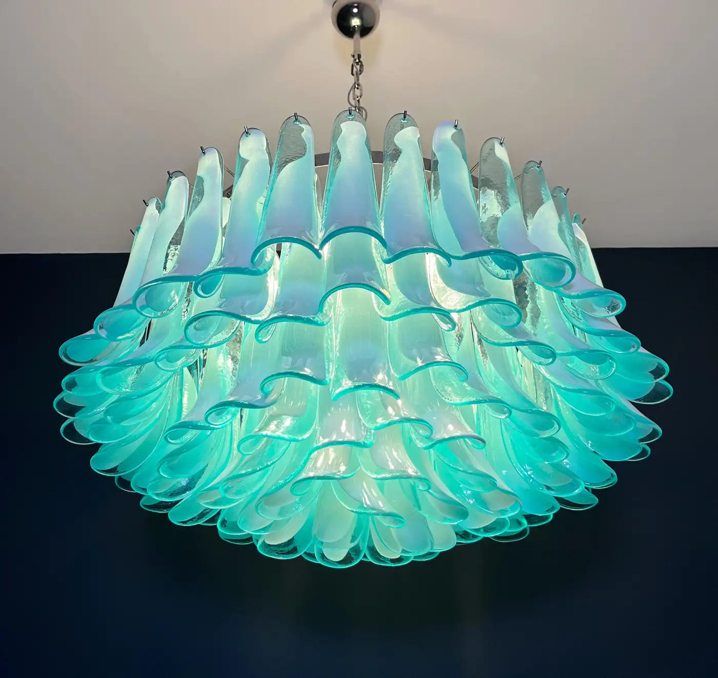 Large Murano glass Chandelier -101 turquoise lattimo glass petal