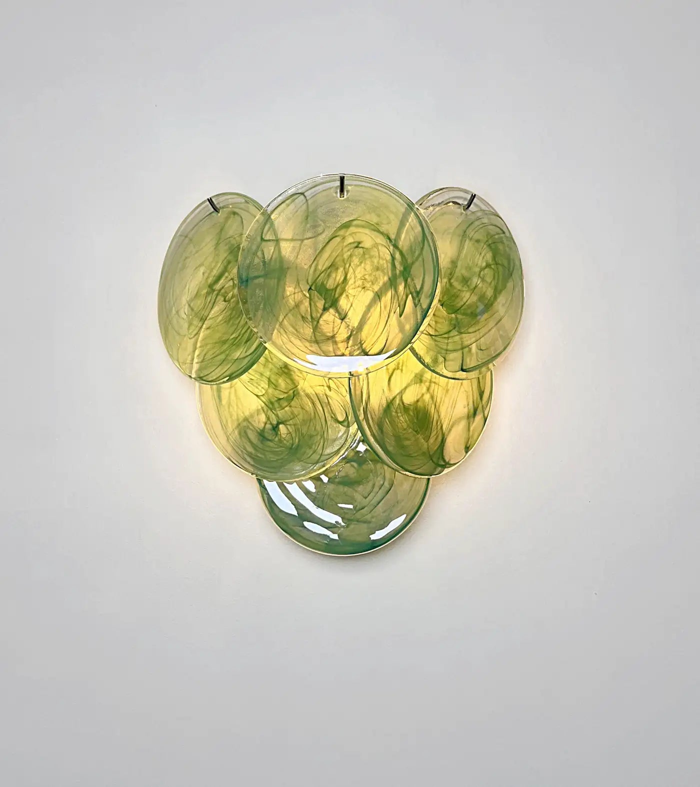 Pair of glass wall sconces - 6 alabaster green disks